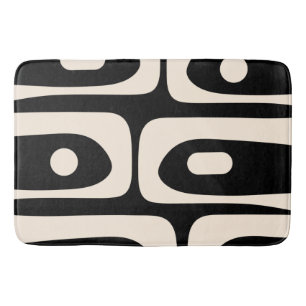 Alfombrilla De Baño Piquet Mid Century Moderno Resumen Patrón Negro