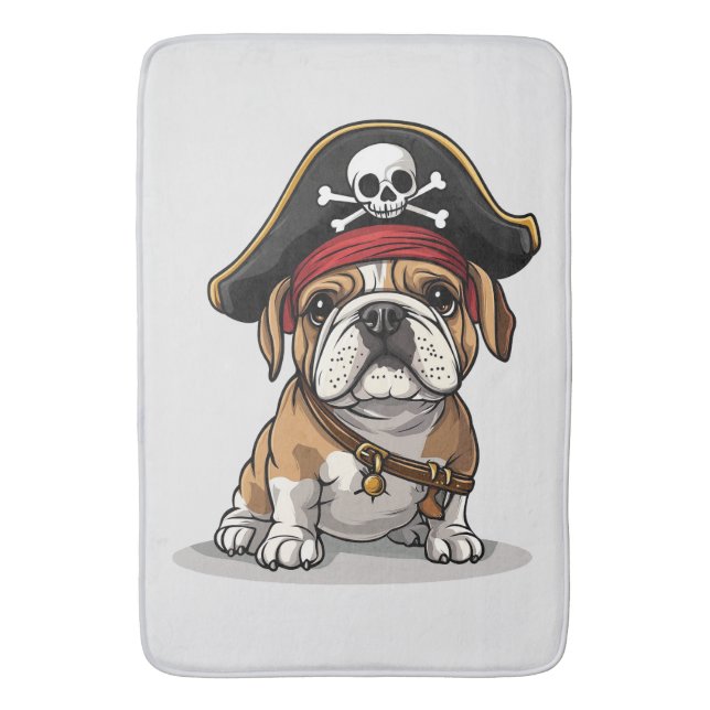 Alfombrilla De Baño Pirate Bulldog inglés Skull Crossbone (Frente vertical)
