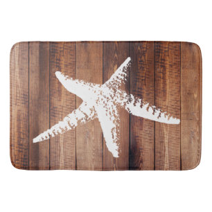 Alfombrilla De Baño Piscina Rustic Beach White Starfish & Wood Plants