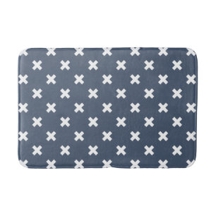 Alfombrilla De Baño Pisos cruzados blancos sobre gris-azul