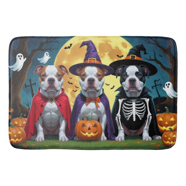 Alfombrilla De Baño Pitbull Dogs Pumpkin Halloween Funny (Anverso)