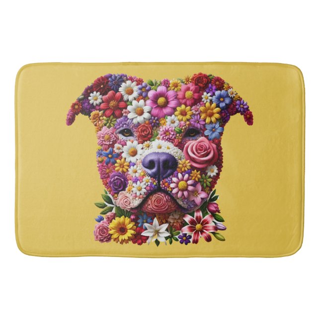 Alfombrilla De Baño Pitbull Flower Face Dog Lover (Anverso)