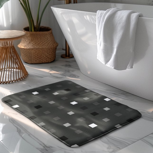 Alfombrilla De Baño Píxeles juguetones Comprobar patrón negro gris (Subido por el creador)
