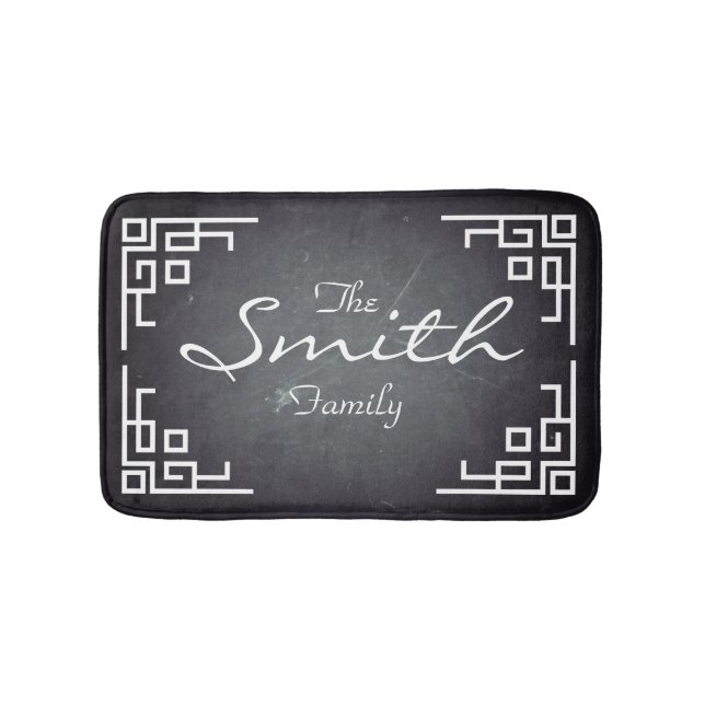 Alfombrilla De Baño Pizarra negra con placa de talla blanca Swirl pers (Anverso)