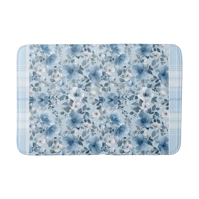 Alfombrilla De Baño Placa floral azul y blanca (Anverso)