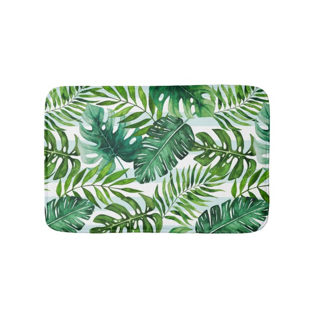 Alfombrilla De Baño Placa tropical Monstera y hojas de palmera (Anverso)