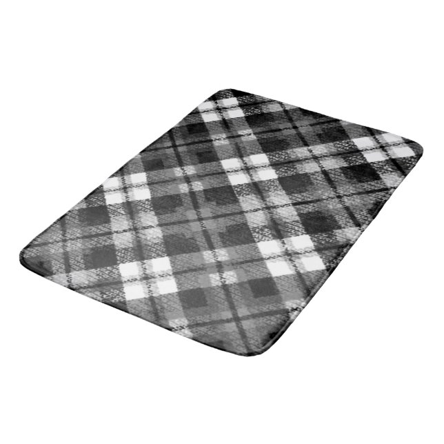 Alfombrilla De Baño Plaid Check Tartan Black White Farmhouse Moderno (Angular)