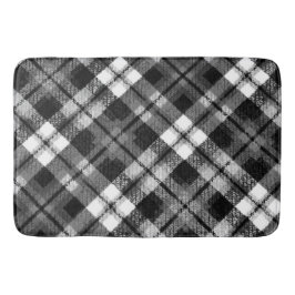 Alfombrilla De Baño Plaid Check Tartan Black White Farmhouse Moderno