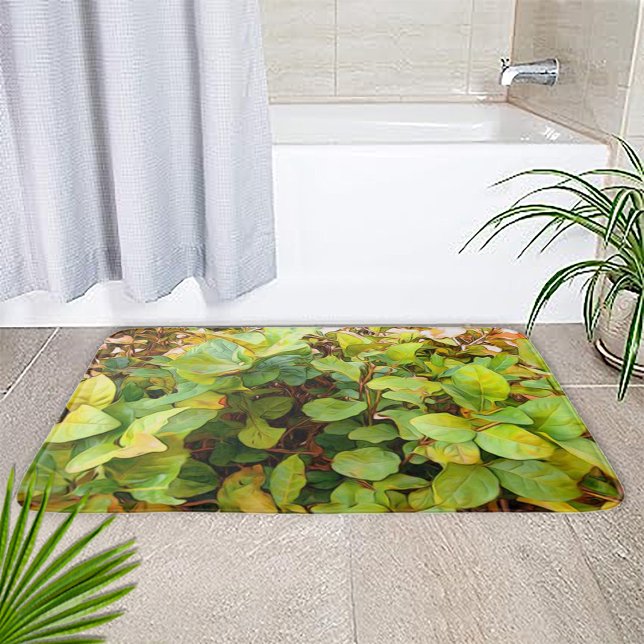 Alfombrilla De Baño Planta amarilla verde exuberante pintada (Painted Autumn Garden Leaves Bath Mat by Looly Elzayat
)