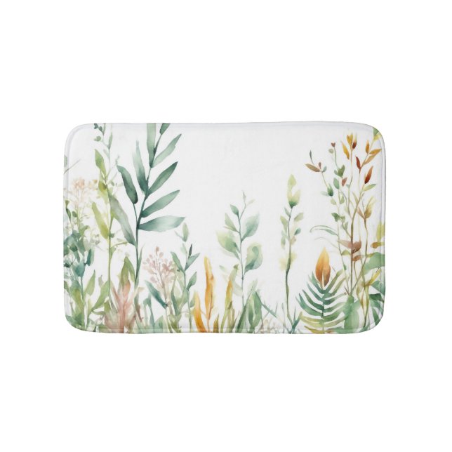 Alfombrilla De Baño Plantas botánicas Diseño Blanco Verde 311 (Anverso)