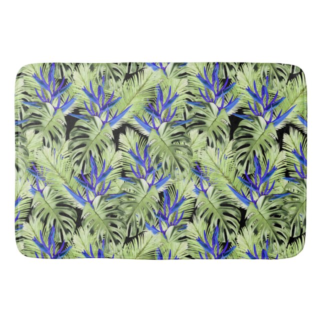 Alfombrilla De Baño Plantas tropicales verdes y azules (Anverso)