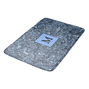Alfombrilla De Baño Plata azul de vidrio templado de lujo