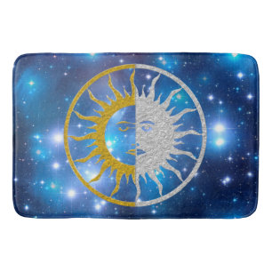 Alfombrilla De Baño Plata del oro del SOL y de la LUNA + su fondo