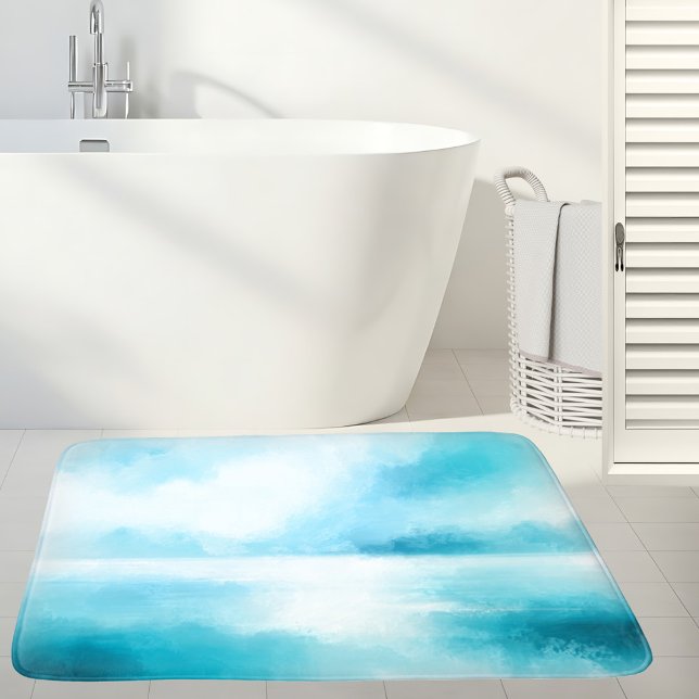Alfombrilla De Baño Playa abstracta azul turquesa (Bath mat featuring an abstract design in turquoise blue ocean colors. Great for a beach house.)