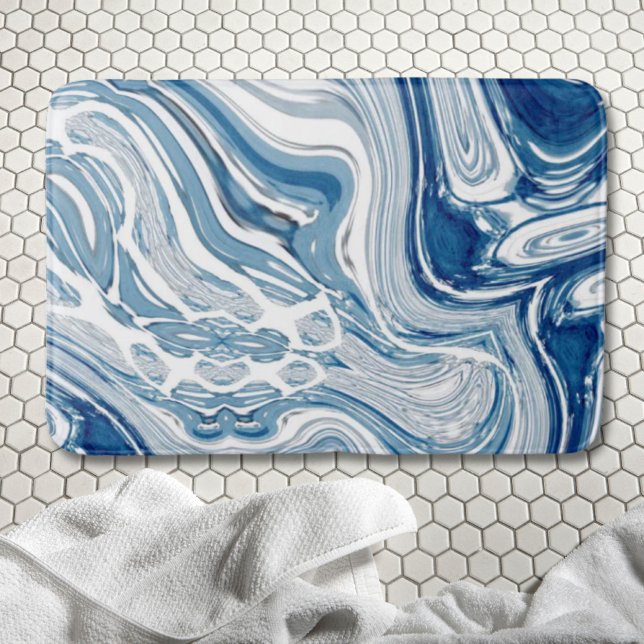 Alfombrilla De Baño playa de costa olas náuticas aguas turbulentas azu (coast beach nautical waves watercolor blue swirls bath mat)