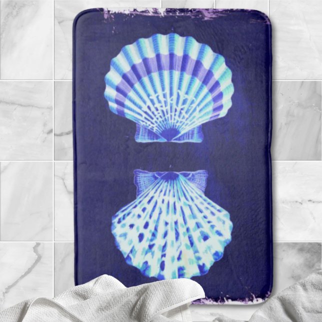 Alfombrilla De Baño playa de moda costera rústica de conchas marineras (coastal chic beach rustic nautical blue seashells bath mat)