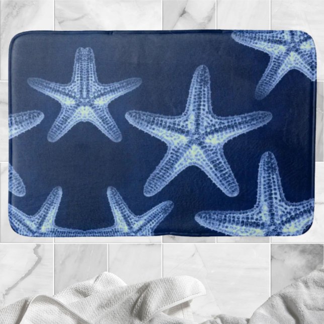 Alfombrilla De Baño playa de moda costera rústica marinera estelar azu (coastal chic beach rustic nautical blue starfish bath mat)