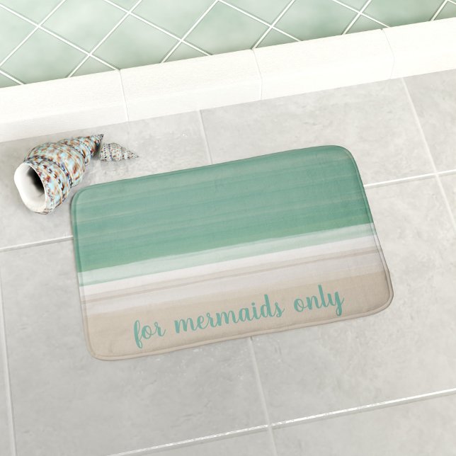 Alfombrilla De Baño Playa De Océano Moderna Sólo Para Sirenas (A turquoise and sand bath mat with coastal vibes. Add text or name. Available in 3 sizes - S, M & L)