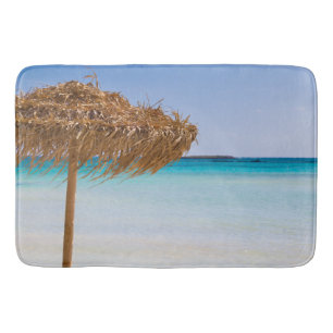 Alfombrilla De Baño Playa Tropical Escénica con Sombrilla de Paja