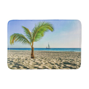 Alfombrilla De Baño Playas tropicales   Barco de vela, palmera, Aruba