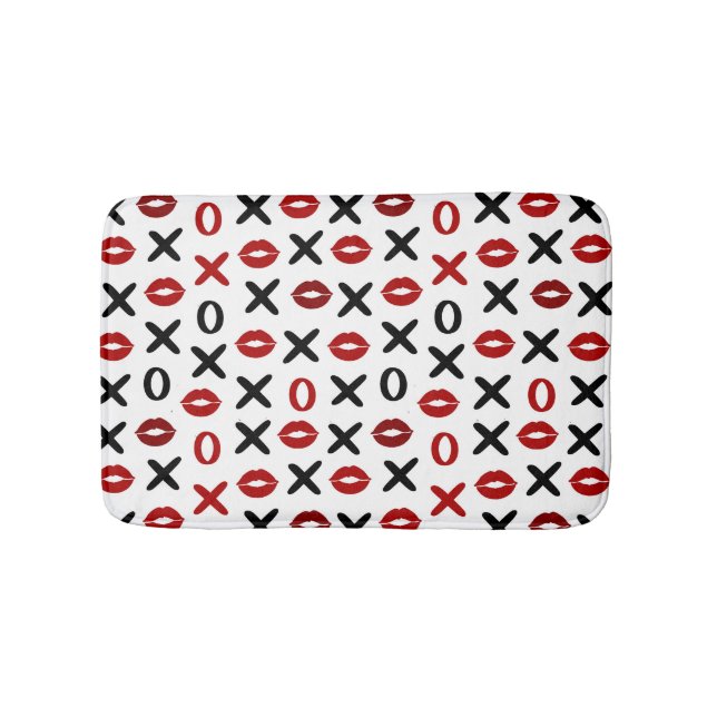 Alfombrilla De Baño Playful XO & Red Lips Modern Love Pattern (Anverso)