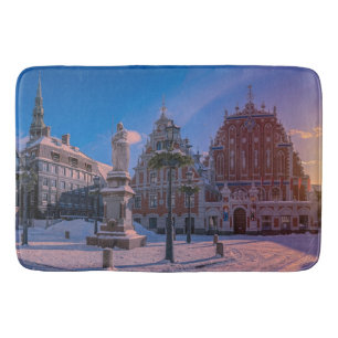 Alfombrilla De Baño Plaza del ayuntamiento de Riga en invierno