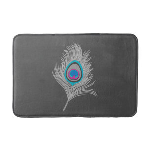 Alfombrilla De Baño Pluma de pavo real gris y gris plateado en gráfico