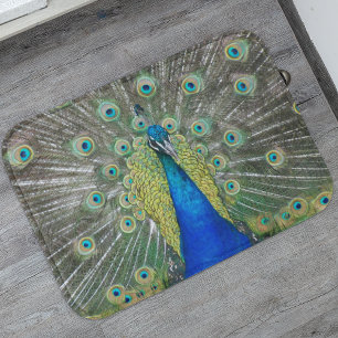 Alfombrilla De Baño Pluma de plumas de pavo real azul