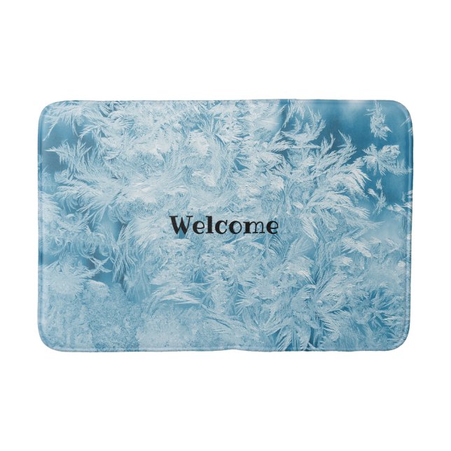 Alfombrilla De Baño plumas azules abstractas y copos de nieve (Anverso)