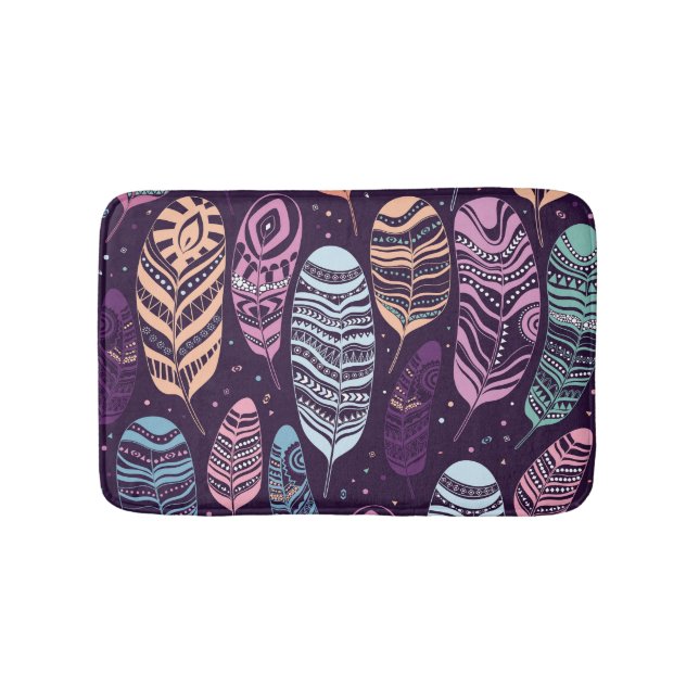 Alfombrilla De Baño plumas étnicas: negro y blanco (Anverso)