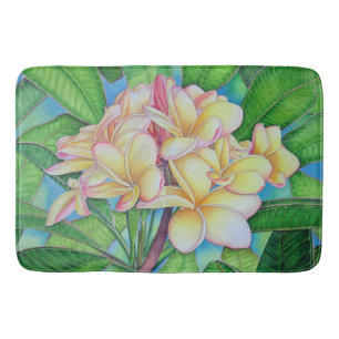 Alfombrilla De Baño Plumeria rosado amarillo
