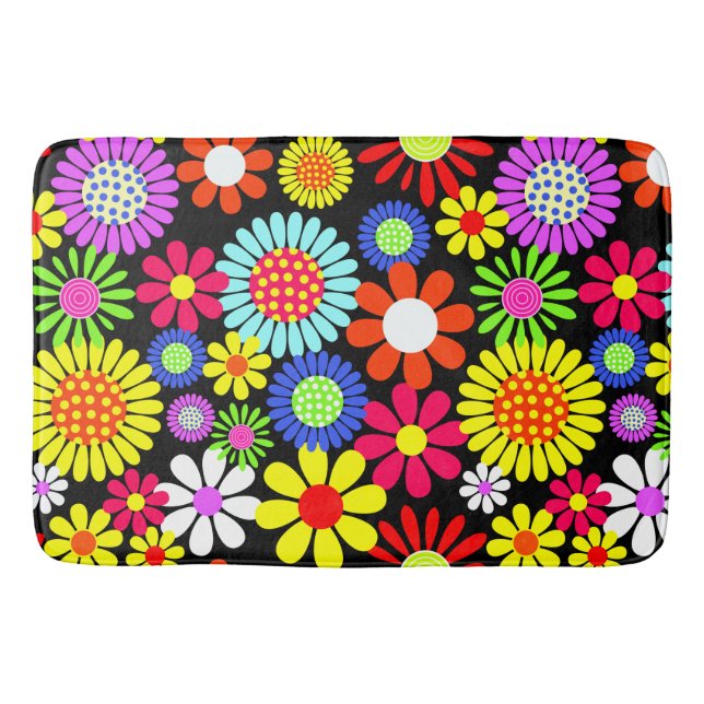 Alfombrilla De Baño Poder de flores hippie de primavera retro (Anverso)