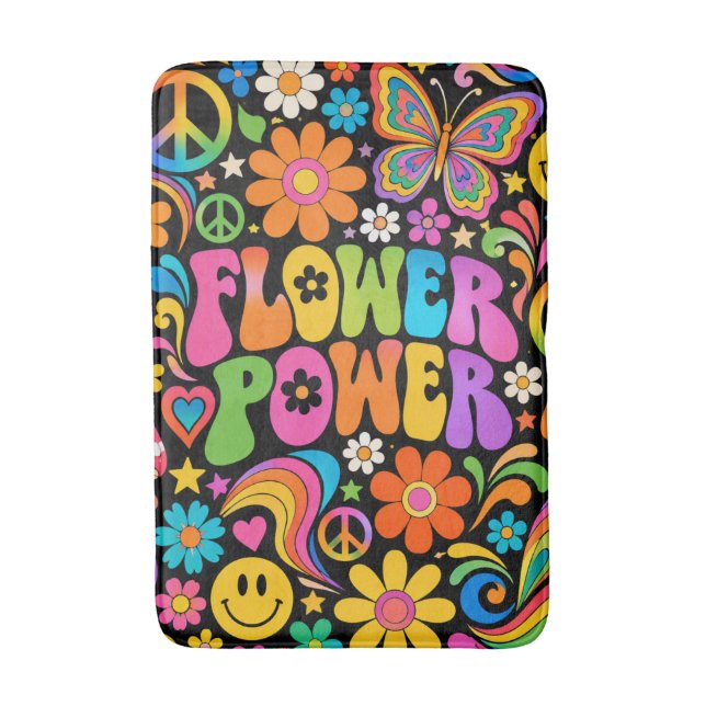 Alfombrilla De Baño Poder Floral Retro Groovy Hogar (Frente vertical)