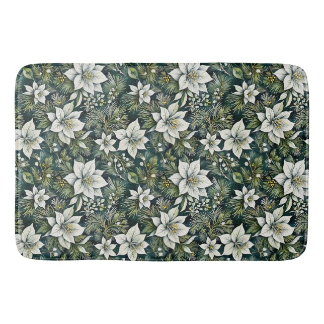 Alfombrilla De Baño Poinsettia blanca y Evergreens (Anverso)