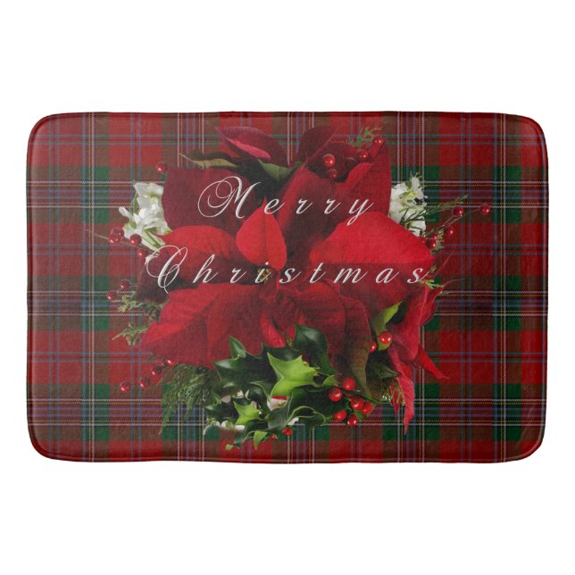 Alfombrilla De Baño Poinsettia de la tela escocesa del navidad (Anverso)