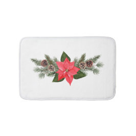 Alfombrilla De Baño Poinsettia de Navidad con piñas