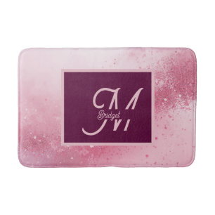 Alfombrilla De Baño Polvo brillante de mármol abstracto femenino rosa