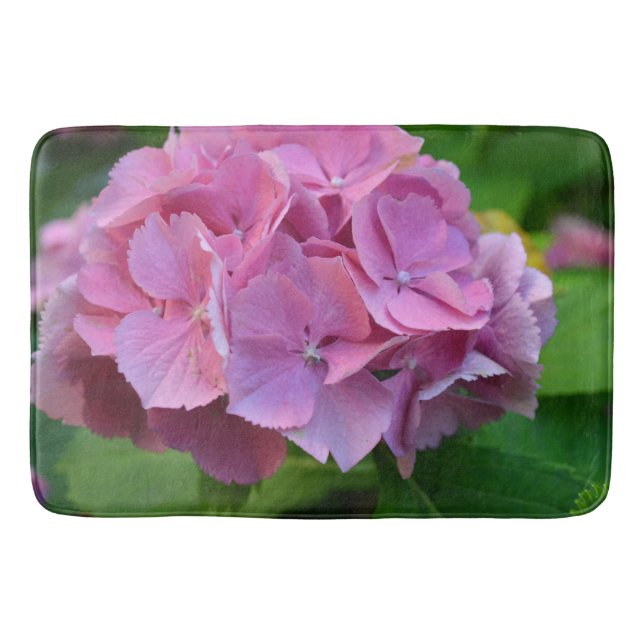 Alfombrilla De Baño Pompom Rosa Hidrangea Hortensia Flor (Anverso)