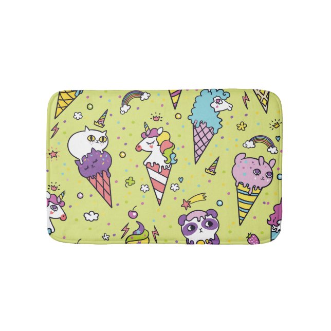 Alfombrilla De Baño Pop Cute Ice Cream: Patrón Animal (Anverso)