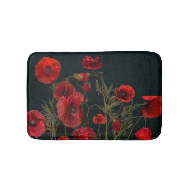 Alfombrilla De Baño Poppies rojos en negro (Anverso)