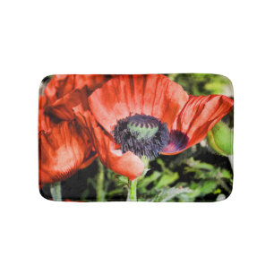Alfombrilla De Baño Poppies rojos y flores de estambre Flora Foto Bath