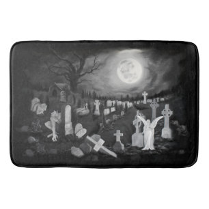 Alfombrilla De Baño Por la noche en el cementerio - Ángel con el diabl