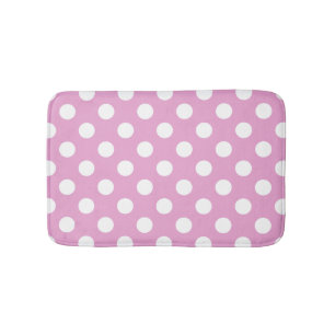 Alfombrilla De Baño Pos de polka blanca en rosa pálido