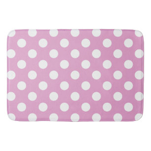 Alfombrilla De Baño Pos de polka blanca en rosa pálido