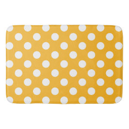 Alfombrilla De Baño Pos de polka blanca sobre amarillo
