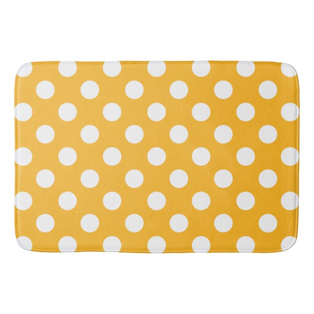 Alfombrilla De Baño Pos de polka blanca sobre amarillo (Anverso)