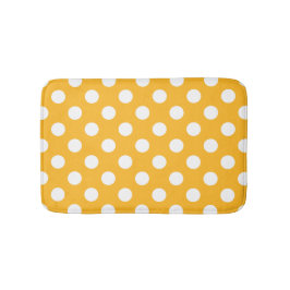 Alfombrilla De Baño Pos de polka blanca sobre amarillo