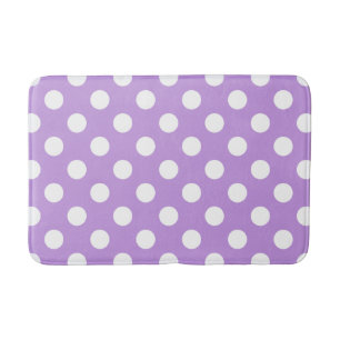 Alfombrilla De Baño Pos de polka blanca sobre lila