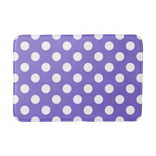 Alfombrilla De Baño Pos de polka blanco en periwinkle (Anverso)