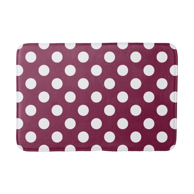 Alfombrilla De Baño Pos de polka blanco sobre burdeos (Anverso)